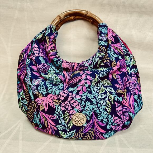 Lilly Pulitzer Bamboo Bag In Aegean Navy Calypso Coast Purse NWOT - Picture 2 of 6